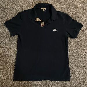 Burberry Navy Polo Shirt with Check Detail